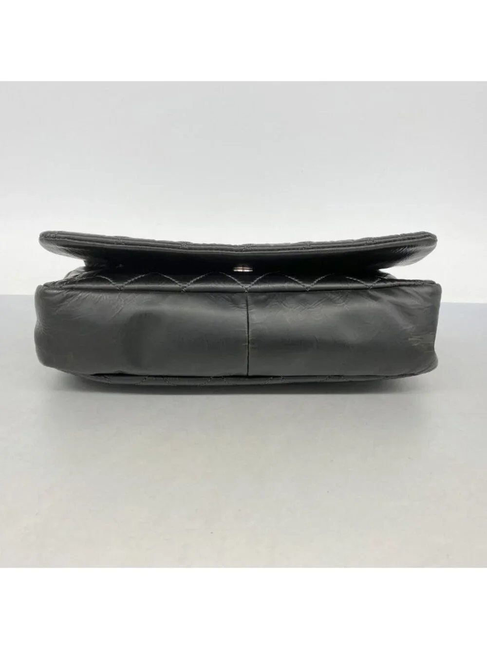 Chanel Shoulder Bag Quilted Leather Black Silver